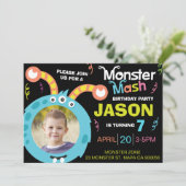 Fun Monster Mash Photo Birthday Party Invitation Kaart (Staand voorkant)
