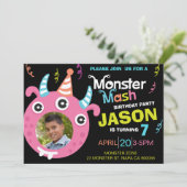 Fun Monster Mash Photo Birthday Party Invitation Kaart (Staand voorkant)