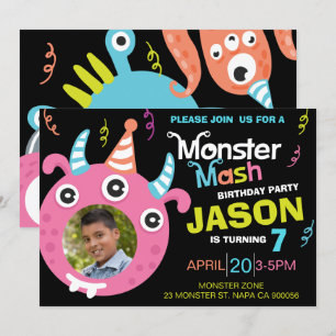 Fun Monster Mash Photo Birthday Party Invitation Kaart