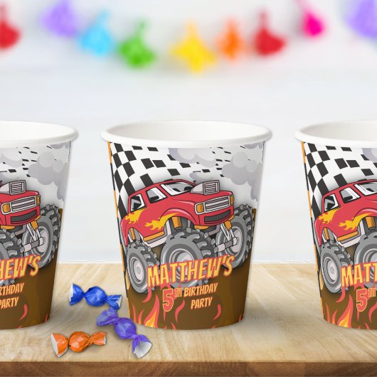 Fun Monster Truck Birthday Paper Cups Papieren Bekers