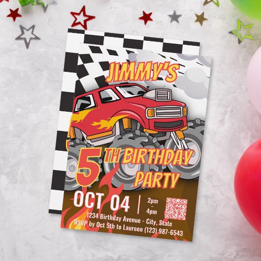 Fun Monster Truck QR Code Birthday Party 