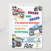 Fun Monster Trucks 1st Birthday Party Invitation Kaart (Voorkant)