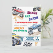 Fun Monster Trucks 3rd Birthday Party Invitation Kaart (Staand voorkant)