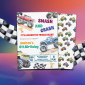 Fun Monster Trucks 6th Birthday Party Invitation Kaart