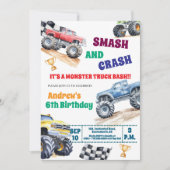 Fun Monster Trucks 6th Birthday Party Invitation Kaart (Voorkant)