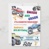 Fun Monster Trucks 8th Birthday Party Invitation Kaart (Voorkant)