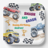 Fun Monster Trucks Birthday Party Papieren Bordje (Voorkant)
