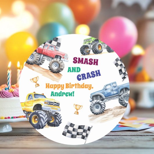 Fun Monster Trucks Birthday Party  Ronde Sticker