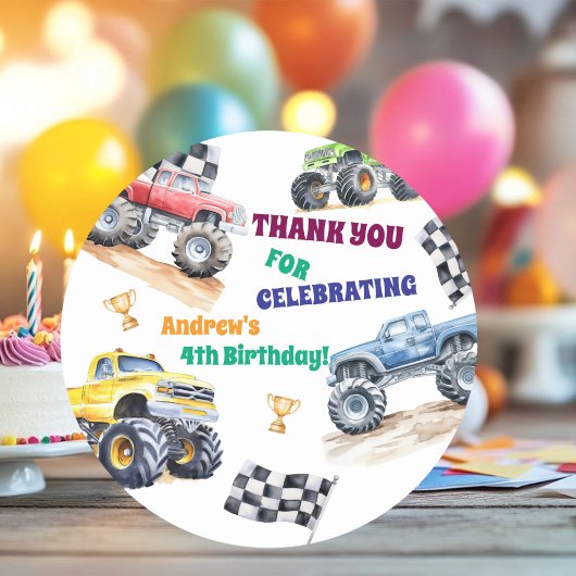 Fun Monster Trucks Birthday Party  Ronde Sticker