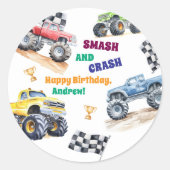 Fun Monster Trucks Birthday Party  Ronde Sticker (Voorkant)