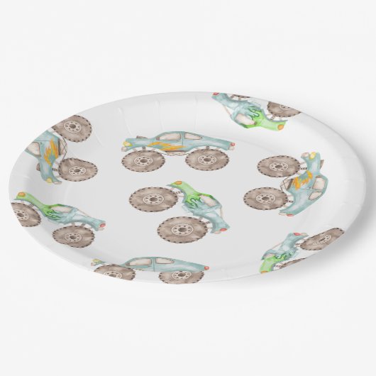 Fun Monster Trucks Verjaardagspapier Borden Papieren Bordje (Gekanteld)