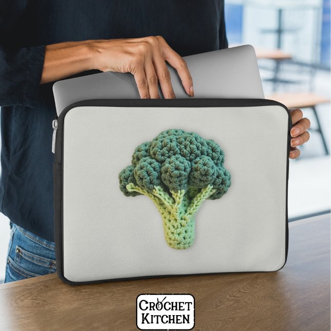 Fun Mood Boost Groene Minimalistische Haak Broccol Laptop Sleeve (Creator heeft geüpload)