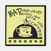 Fun Mornings wordt beter met koffie gele kunst Magneet (Voorkant)