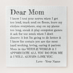 Fun Mothers Day Letter Dear Mom Typography Legpuzzel