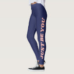 Fun Motivatie gewoon je Retro Typografie Blue Leggings<br><div class="desc">De motivatie en inspirerend zin Wees je gewoon in een leuk kleurenpalet van wazig roze en jaloers blauw in retro typografie.</div>