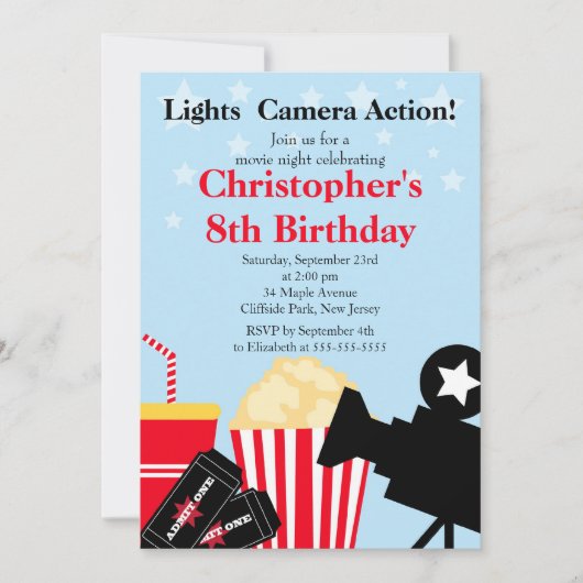 Fun Movie Night Birthday Party-uitnodigingen Kaart (Voorkant)