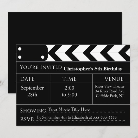 Fun Movie Night Birthday Party-uitnodigingen Kaart (Voorkant / Achterkant)