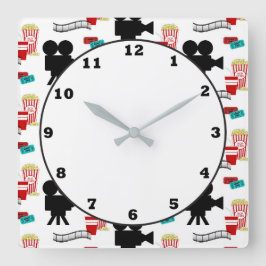 Fun Movie theater reel popcorn patroonklok Vierkante Klok