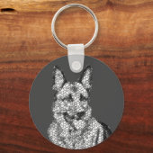 Fun Mozaïek B&W Duitse Herder Sleutelhanger (Voorkant)