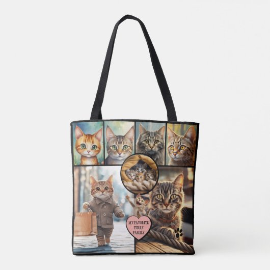 Fun Multi Photo Collage Cat Lover Tote Bag (Achterkant)