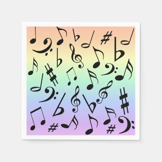 Fun Musical Notes Rainbow Party Napkins Servet (Voorkant)