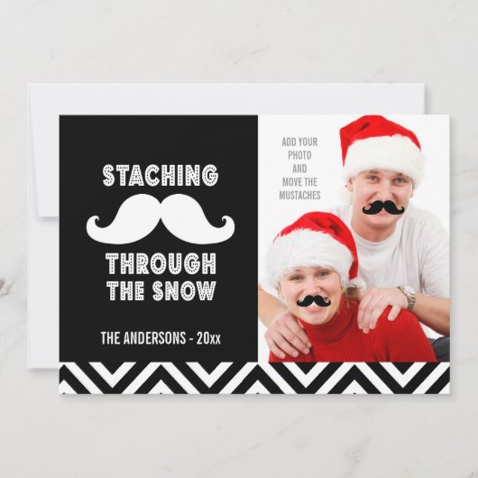 FUN MUSTACHE FOTO HOLIDAY GREETING | Chevron Feestdagenkaart (Voorkant)