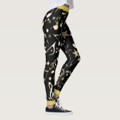 Fun Muzieknoten op zwart met Faux Gold Trim Leggings (Rechts)