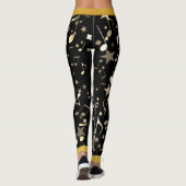 Fun Muzieknoten op zwart met Faux Gold Trim Leggings (Achterkant)