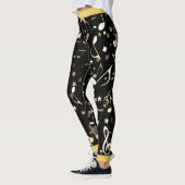 Fun Muzieknoten op zwart met Faux Gold Trim Leggings (Links)