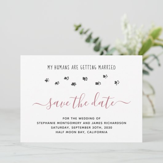 Fun My Humans Getting Married Pet Photo Weduwen Save The Date (Staand voorkant)