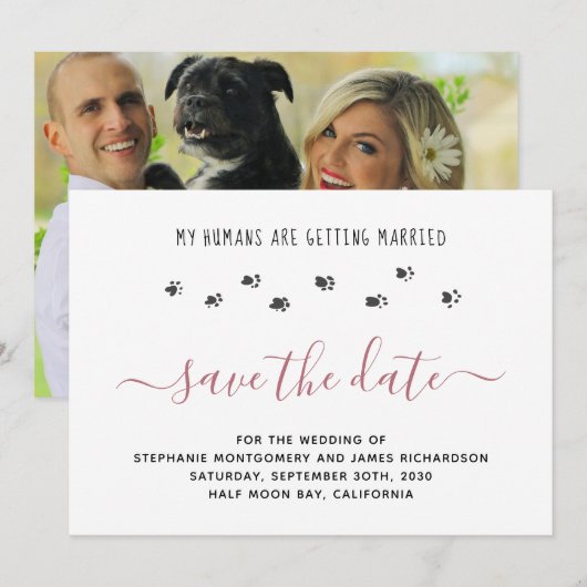 Fun My Humans Getting Married Pet Photo Weduwen Save The Date (Voorkant / Achterkant)