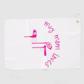 Fun "My Mom Loves Golf" Bright Pink Golfhanddoek (Horizontaal)