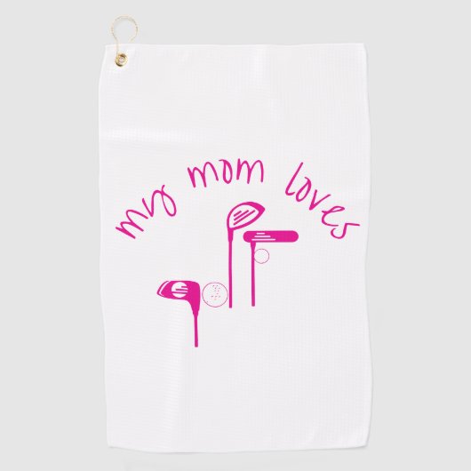 Fun "My Mom Loves Golf" Bright Pink Golfhanddoek (Voorkant)