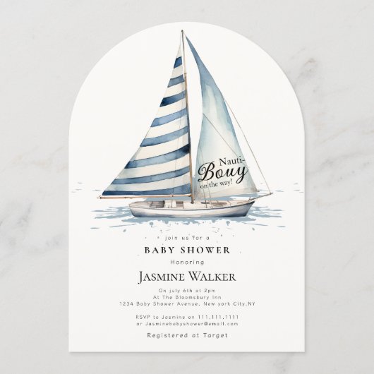 fun Nauti Bouy Nautical Baby Shower Invitation Kaart (Voorkant)