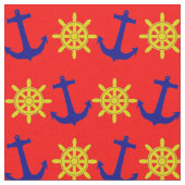 Fun Nautical Anchor and Wheel Pattern on Red Stof (Close Up)