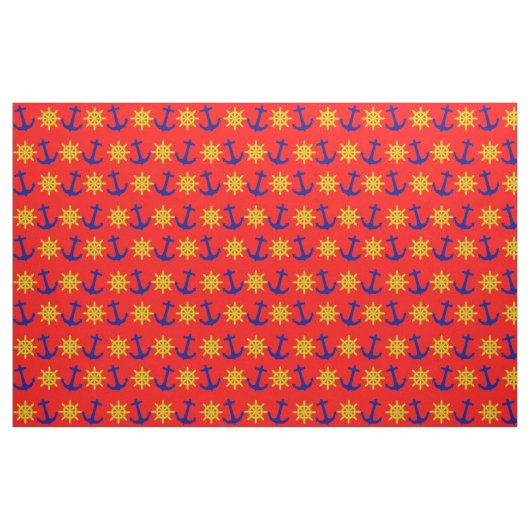 Fun Nautical Anchor and Wheel Pattern on Red Stof (Fat Quarter)