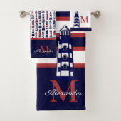 Fun Nautical Red White Navy Blue Stripe Lighthouse Bad Handdoek (Insitu)