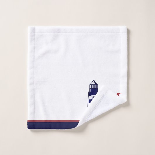 Fun Nautical Red White Navy Blue Stripe Lighthouse Bad Handdoek (Wasdoekje)