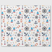 Fun Nautical Sailboat Lighthouse Ocean Zee Pattern Cadeaupapier (Vlak)