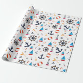 Fun Nautical Sailboat Lighthouse Ocean Zee Pattern Cadeaupapier (Uitgerold)