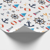 Fun Nautical Sailboat Lighthouse Ocean Zee Pattern Cadeaupapier (Hoek)