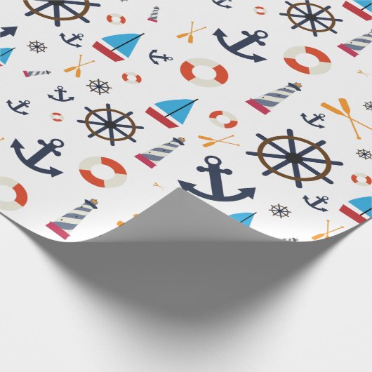 Fun Nautical Sailboat Lighthouse Ocean Zee Pattern Cadeaupapier (Hoek)