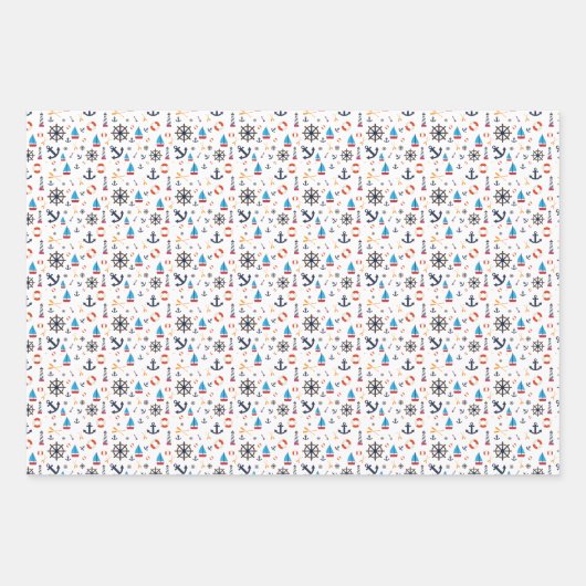 Fun Nautical Sailboat Lighthouse Ocean Zee Pattern Inpakpapier Vel (Voorkant 3)