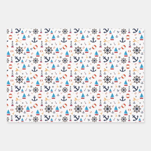 Fun Nautical Sailboat Lighthouse Ocean Zee Pattern Inpakpapier Vel (Voorkant 2)