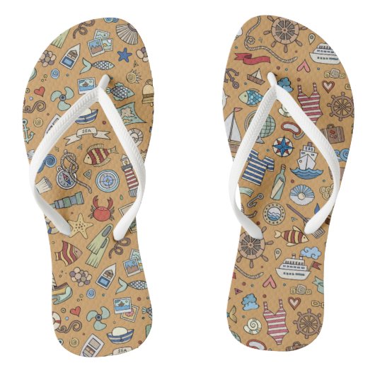 Fun Nautical, Tan Coastal Ontworpen Teenslippers! Teenslippers (Voetbed)