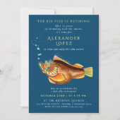 Fun Navy Blue Big Fish Boss Met pensioen Waterverf Kaart (Voorkant)