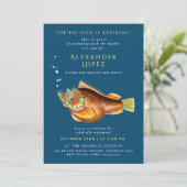 Fun Navy Blue Big Fish Boss Met pensioen Waterverf Kaart (Staand voorkant)