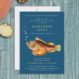 Fun Navy Blue Big Fish Boss Met pensioen Waterverf Kaart