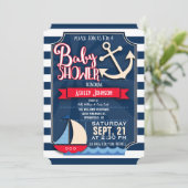 Fun, Navy, Rood, Wit Nautisch Baby shower Kaart (Staand voorkant)