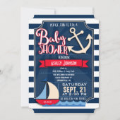 Fun, Navy, Rood, Wit Nautisch Baby shower Kaart (Voorkant)